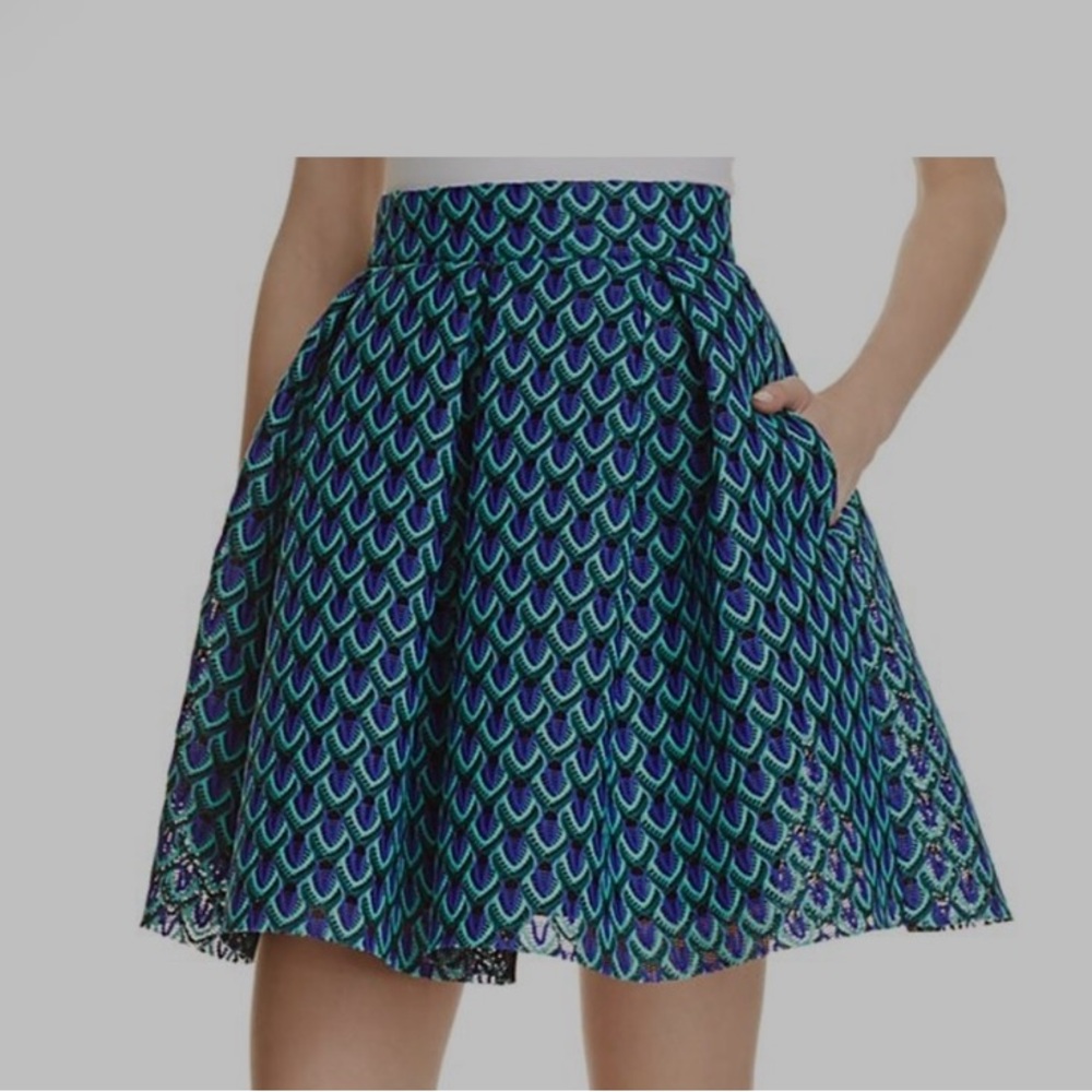 Maje Jungla Circle Skirt Lace Pockets Green